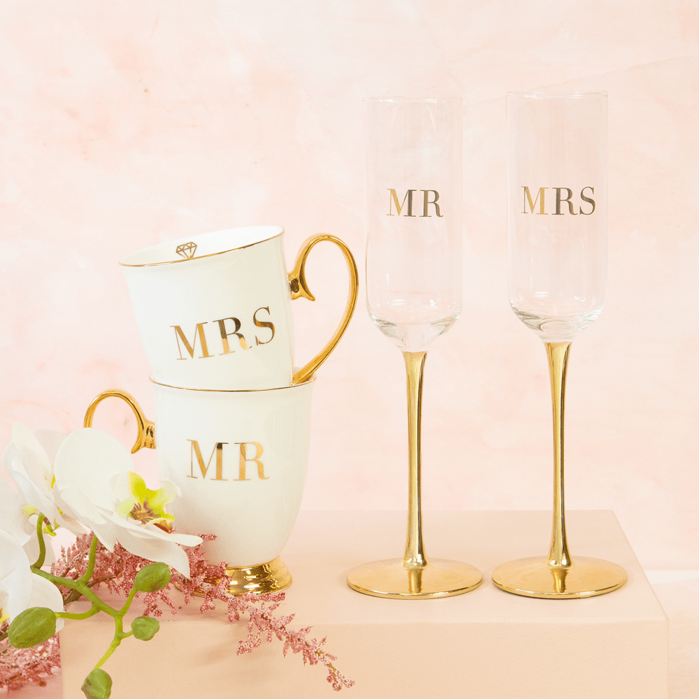 Champagne Flutes Crystal MR & MRS Set of 2 - Cristina Re Design