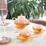 Rose Glass Teacup and Saucer Set of 2